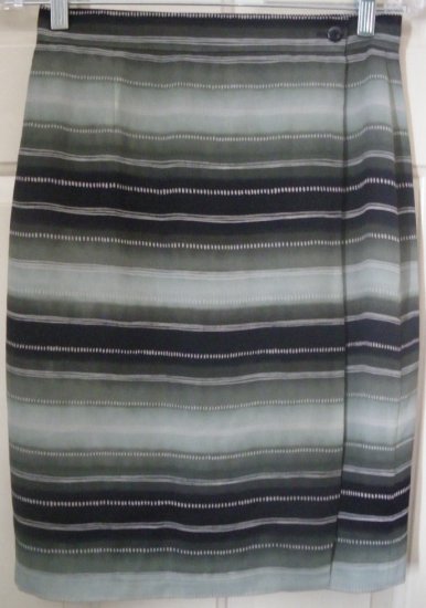 CHAUS Green Knee-Length Striped WRAP Skirt size 6