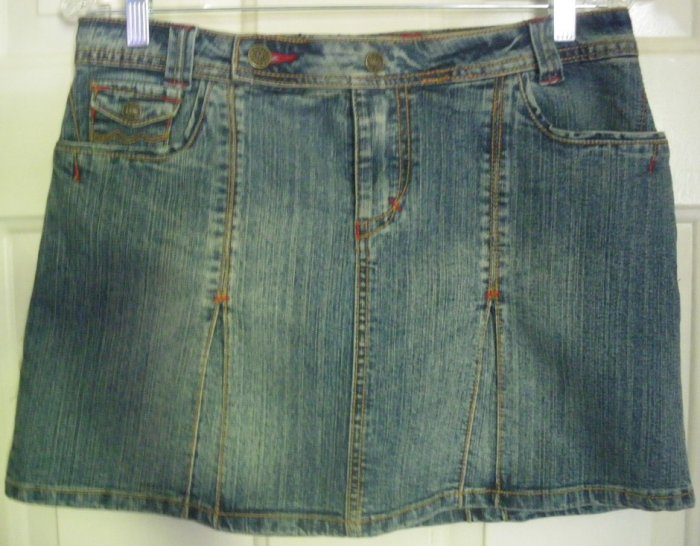 MAGIC Blue Mid-Thigh Low-Waist STRETCH DENIM Skirt size 5