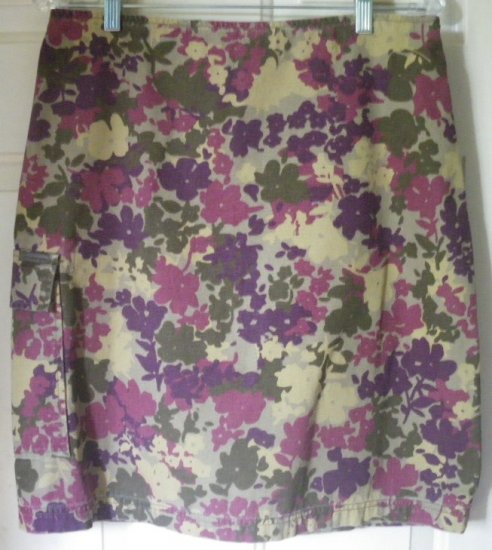 CALVIN KLEIN JEANS Olive Purple Knee-Length FLORAL PRINT DENIM Skirt size 8