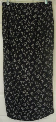 MEG LAUREN Long Black FLORAL PRINT Skirt size M