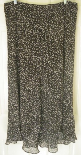 RALPH LAUREN Long Black SILK FLORAL PRINT Skirt size 16W