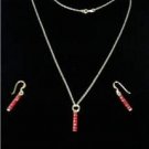 Sterling Silver Necklace With Rubyred Pendant & Earring