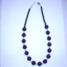 Black onyx & pink coral beaded 17 inch necklace
