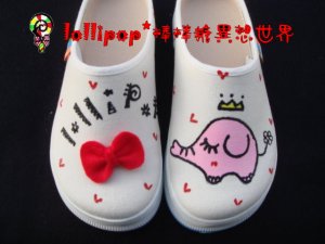 Hand Painted Shoes, 3D Elephant Ribbon
