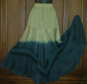 Gradient Dye Hippie Festival Skirt Pistach & Blue