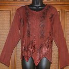Notched Up Details Gypsy or Hippie Top Stone Wash Red! M-L