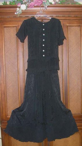 Feminine Hippie Ruffled Embroidered Set Black M BLOWOUT