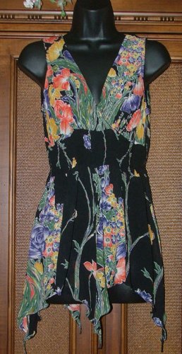 Funky Pixie Hem Long Top Black Floral Blowout
