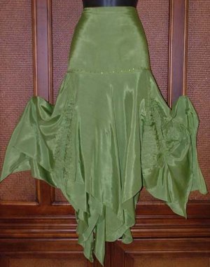 Pointy Bottom Godet Skirt Fairy Green