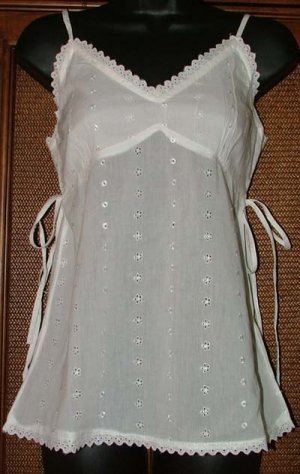 Eyelet Details Long Tie Sides Girly Summer Top Lg SALE