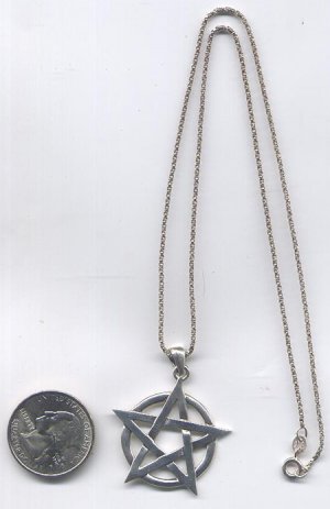 SS Pentagram Pendant w/18" Chain-COOL! WICCAN!