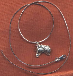 SS Horse Head Pendant w/20" Mirror Box Chain!