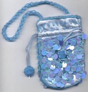 Beaded Camera/Cell Case -Baby Blue Beads & Sequins