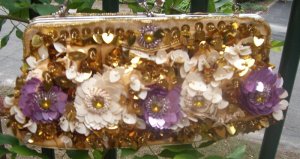 Beautiful BEADED Bag in Gold, Cream and Lilac