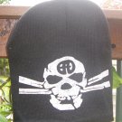 Black Knit Watch Cap w/ Screen Printed SKULL