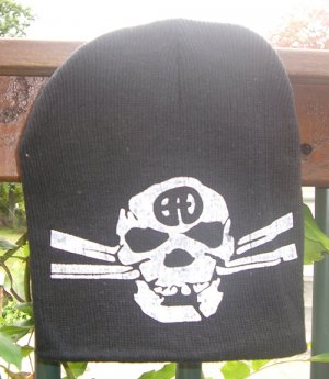 Black Knit Watch Cap w/ Screen Printed SKULL
