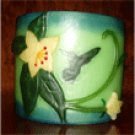 2 pc Green Flowers with Humming Bird Hurricane candles