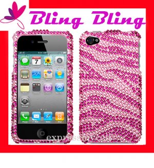 Premium BLING BLING CASE COVER for APPLE iphone 4 4th Generation 4GS ~ DIAMOND PINK & SILVER ZEBRA