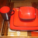 Red and Black Stoneware Dishware Set New Still in Box