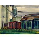 Railway Station and Grain Elevator (13.25" H x 17.25" W; Giclee Print of Watercolor Painting)
