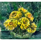 Yellow Chrysanthemums (10" H x 11" W, Medium; Giclee Print of Watercolor Painting) (Floral)