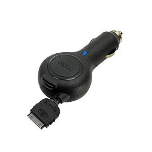 Rubberized Retractable Car Charger for Apple iPhone 3 3g 3gs 4 4g (Black) FREE SHIPPING!