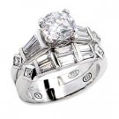 Brass, Rhodium, AAA Grade CZ, Clear Ring Size 6 (241)