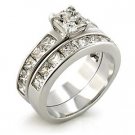 Brass, Rhodium, AAA Grade CZ, Clear Ring  Size 7 (246)