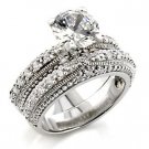 Brass, Rhodium, AAA Grade CZ, Clear Ring Size 6 (249)