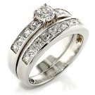 Brass, Rhodium, AAA Grade CZ, Clear Ring Size 6 (254)