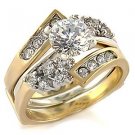 Brass, Two-Tone, AAA Grade CZ, Round, Clear Ring Size 8 (261)
