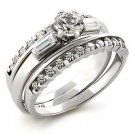 Brass, Rhodium, AAA Grade CZ, Clear Ring Size 6 (256)