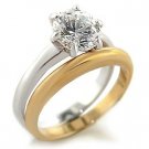 Brass, Two-Tone, AAA Grade CZ, Round, Clear Ring Size 7 (274)