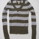 American Eagle Sweater S Small Knitted Top V-Neck Cable Stripes