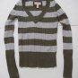 American Eagle Sweater S Small Knitted Top V-Neck Cable Stripes
