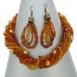NEW MULTI LAYER & BEADS AMBER NECKLACE & EARRING SET