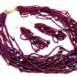 PURPLE MULTI STRANDS 18"LUCITE BEADS NECKLACE EARRINGS