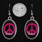 NEW PEACE SIGN HOT PINK SILVER TONE DANGLE EARRINGS