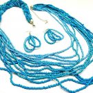 Turquoise*Multi Strand Lucite Beads Necklace Earrings