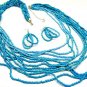 Turquoise*Multi Strand Lucite Beads Necklace Earrings