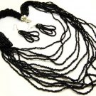 BLACK LUCITE BEADS CHUNKY BEADED NECKLACE & EARRINGS