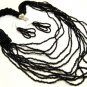 BLACK LUCITE BEADS CHUNKY BEADED NECKLACE & EARRINGS