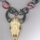 Carved Bone/Horn Cowskull w/Semi-Precious Stones