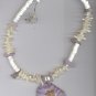 Shell Necklace w/ White Coral & Amethyst