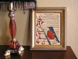 ART PRINT ROBIN "THERE IS ALWAYS HAPPINGESS" RELIGIOUS SPIRITUAL SONG 5X7 BIRD COLLECTION