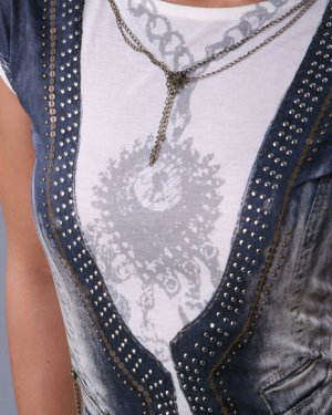 DENIM PRINT VEST TEE