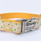 Laser Engraved Yellow Polka Dot Nylon Dog Collar 1 inch width by Ruggit Collars