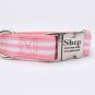 Laser Engraved Pink and White Stripped Nylon Dog Collar 1 inch width by Ruggit Collars