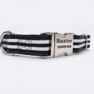 Laser Engraved Black and White Stripped Nylon Dog Collar 1 inch width by Ruggit Collars