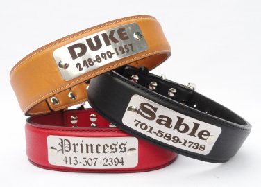 Personalized Leather dog collar with engraved stainless steel personalized plate.1.5'" Width.